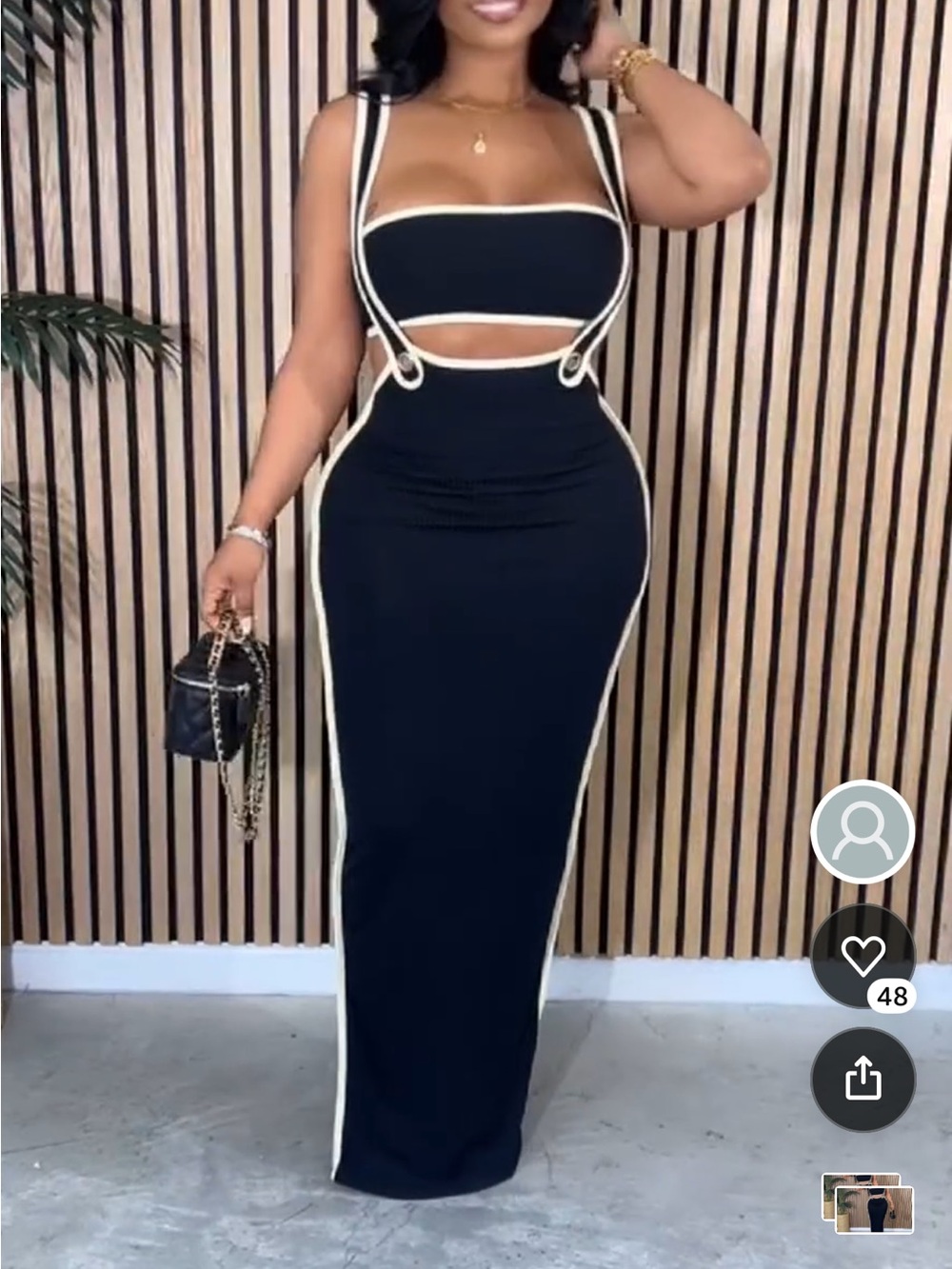 Black Two-Piece Cutout Maxi Dress with White Trim
